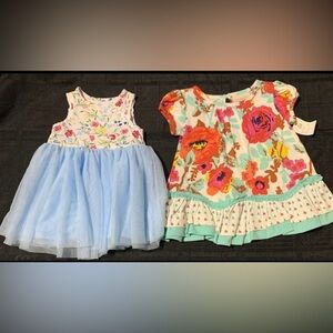 Floral and Blue Tulle Kids Dresses